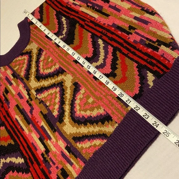 FARM Rio Red Striped Patchwork Sweater slouchy shoulders  chevron pattern Small - Picture 9 of 10